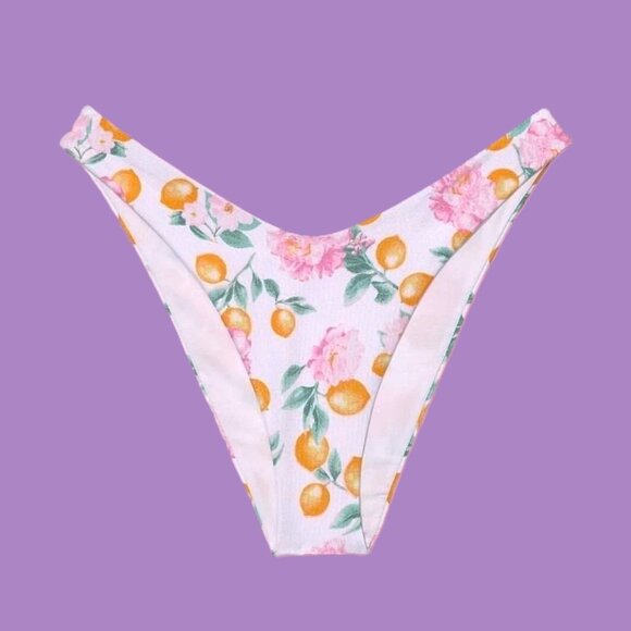 Victoria Secret Swim Brazilian Bikini Bottom EXTRA-LARGE White Floral Lemons nwt - Picture 6 of 6